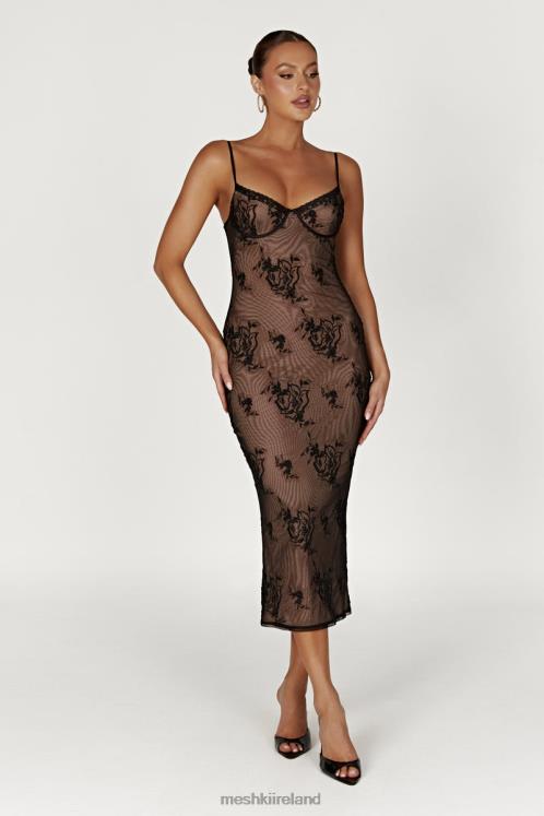 Meshki Venice Embroidered Mesh Midi Dress Clothing Black 6DX22115