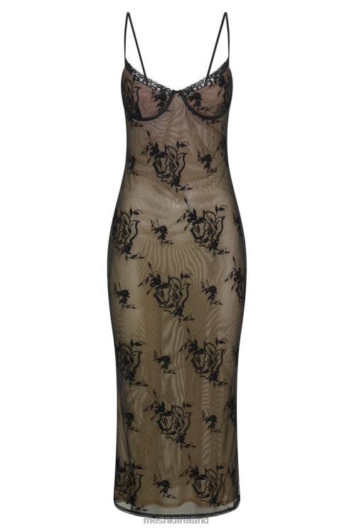 Meshki Venice Embroidered Mesh Midi Dress Clothing Black 6DX22115