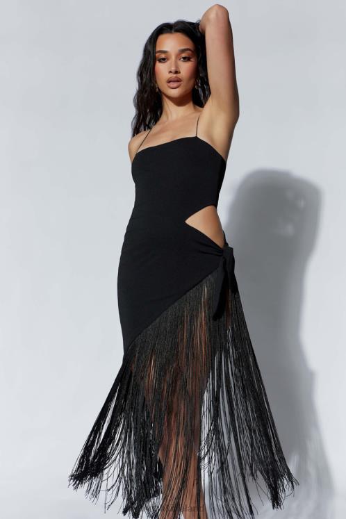 Meshki Yasmin Wrap Over Midi Dress With Fringing Clothing Black 6DX22625