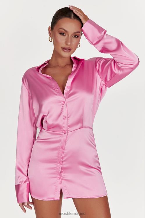 Meshki Brielle Satin Shirt Dress Clothing Bubblegum Pink 6DX22599