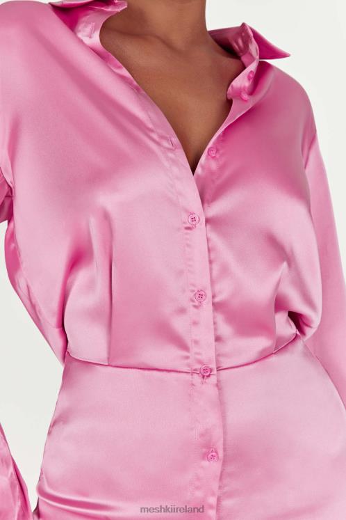 Meshki Brielle Satin Shirt Dress Clothing Bubblegum Pink 6DX22599