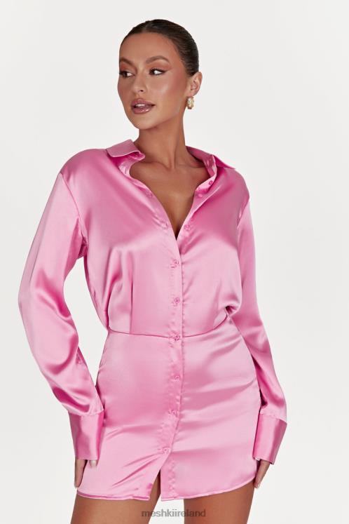 Meshki Brielle Satin Shirt Dress Clothing Bubblegum Pink 6DX22599