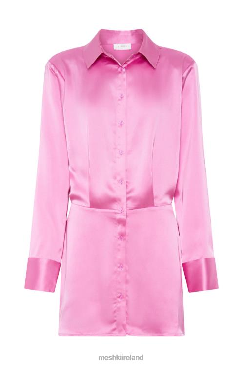 Meshki Brielle Satin Shirt Dress Clothing Bubblegum Pink 6DX22599