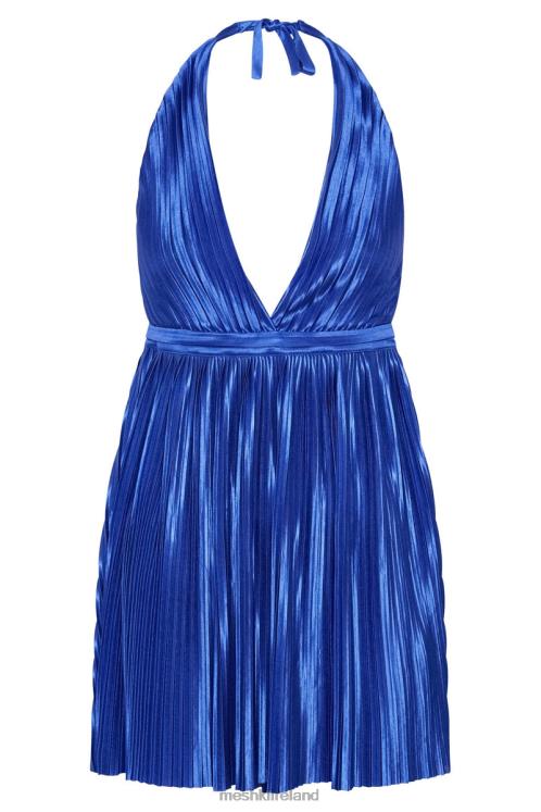Meshki Darya Pleated Mini Halter Dress Clothing Persian Blue 6DX22617