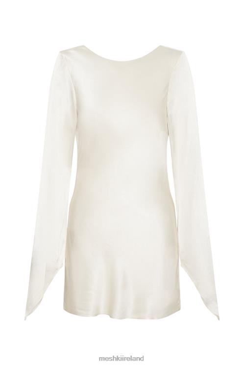 Meshki Davina Satin Long Sleeve Mini Dress Clothing Ivory 6DX22183