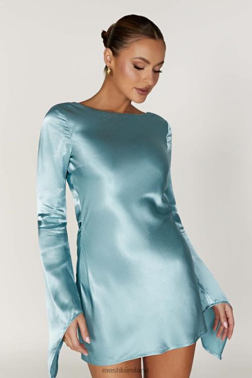 Meshki Davina Satin Long Sleeve Mini Dress Clothing Powder Blue 6DX22347