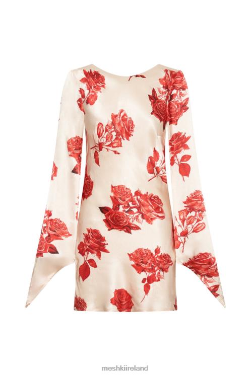 Meshki Davina Satin Long Sleeve Mini Dress Clothing Rose Print 6DX22258