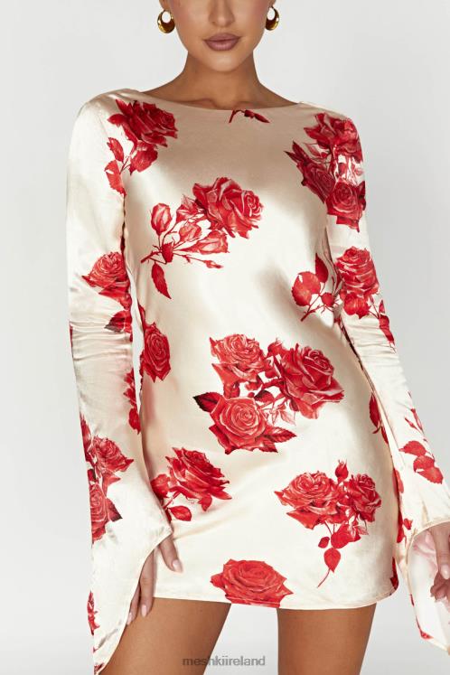 Meshki Davina Satin Long Sleeve Mini Dress Clothing Rose Print 6DX22258