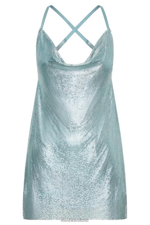 Meshki Dove Glomesh Cowl Mini Dress Clothing Powder Blue 6DX22529