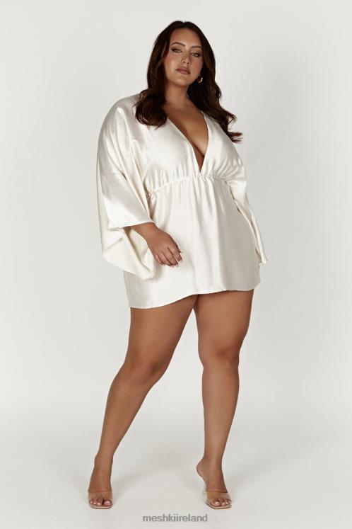 Meshki Esmerlda Pleated Kimono Mini Dress Clothing Ivory 6DX22563
