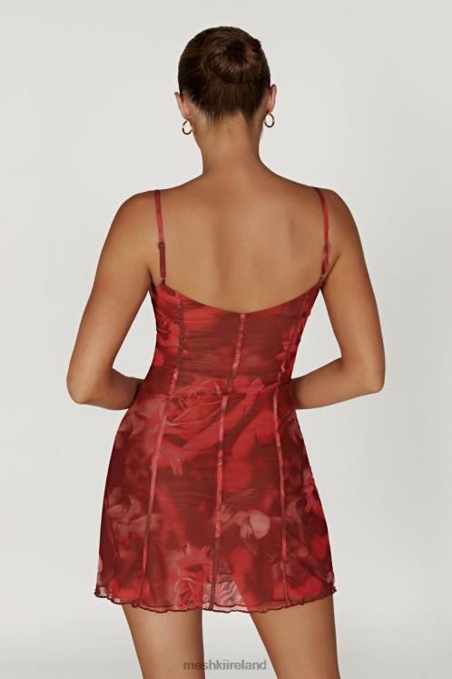 Meshki Esther Mesh Panelled Mini Dress Clothing Oversized Rose Print 6DX22565