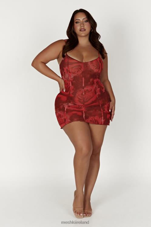 Meshki Esther Mesh Panelled Mini Dress Clothing Oversized Rose Print 6DX22565