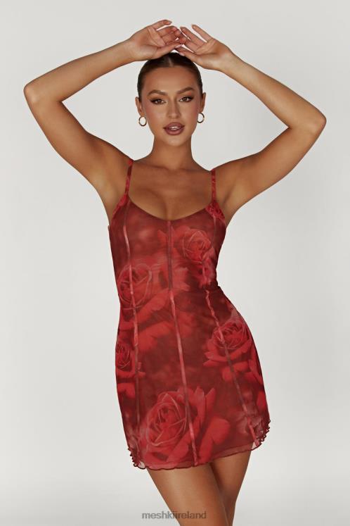 Meshki Esther Mesh Panelled Mini Dress Clothing Oversized Rose Print 6DX22565