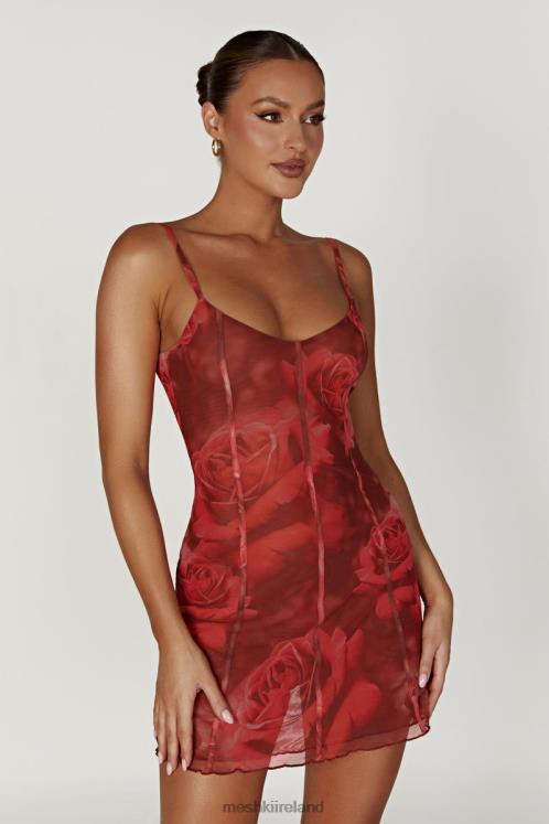 Meshki Esther Mesh Panelled Mini Dress Clothing Oversized Rose Print 6DX22565