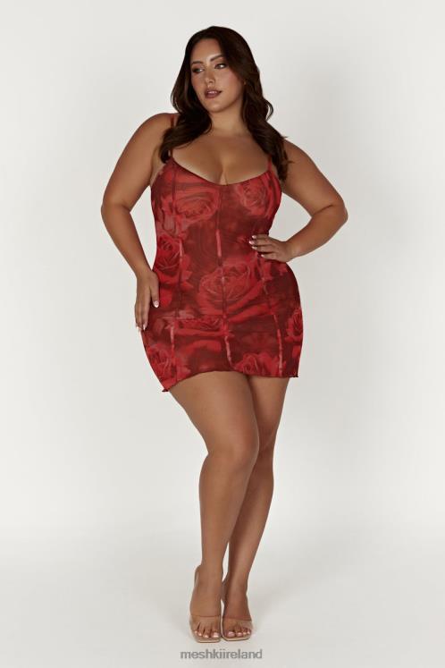 Meshki Esther Mesh Panelled Mini Dress Clothing Oversized Rose Print 6DX22565