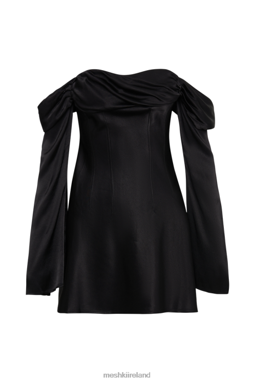 Meshki Giselle Off Shoulder Satin Mini Dress Clothing Black 6DX22202