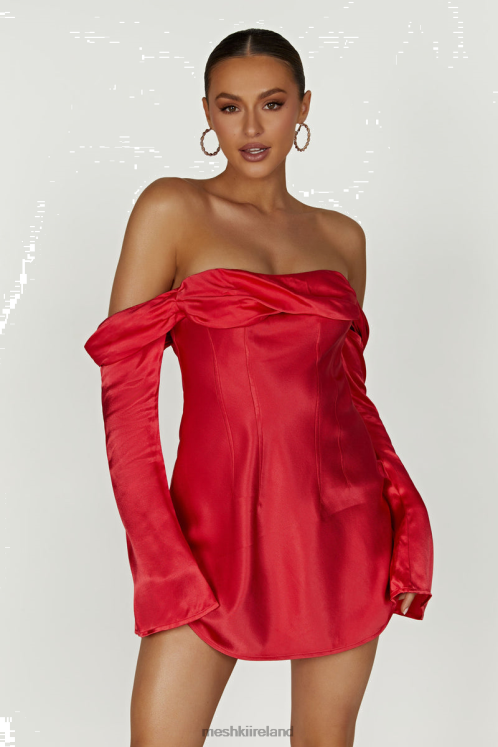 Meshki Giselle Off Shoulder Satin Mini Dress Clothing Red 6DX22238