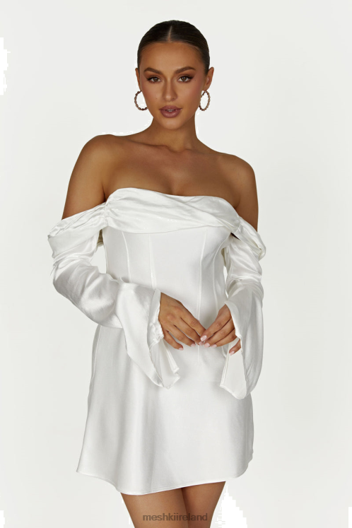 Meshki Giselle Off Shoulder Satin Mini Dress Clothing White 6DX22191