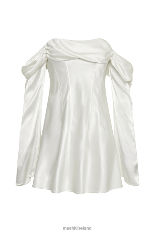 Meshki Giselle Off Shoulder Satin Mini Dress Clothing White 6DX22191