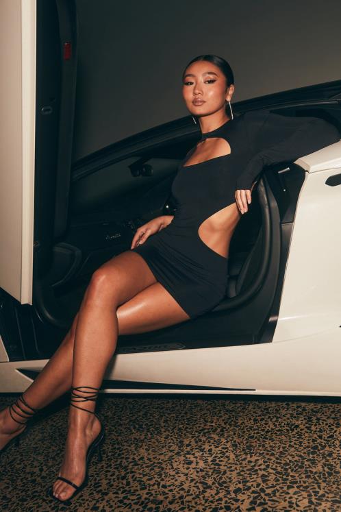 Meshki Kat One Shoulder Glove Mini Dress With Cut Out Clothing Black 6DX22717