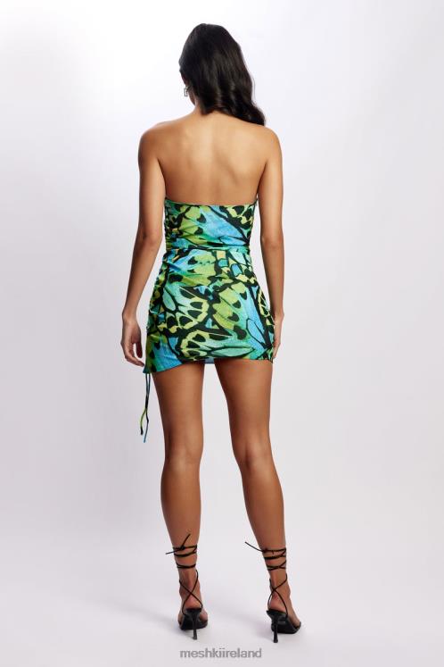Meshki Katia Strapless Ruched Side Mini Dress Clothing Butterfly Print 6DX22538