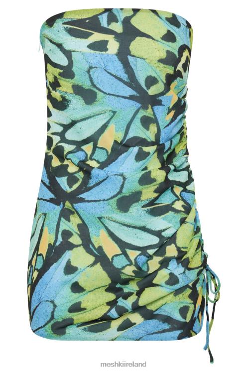 Meshki Katia Strapless Ruched Side Mini Dress Clothing Butterfly Print 6DX22538