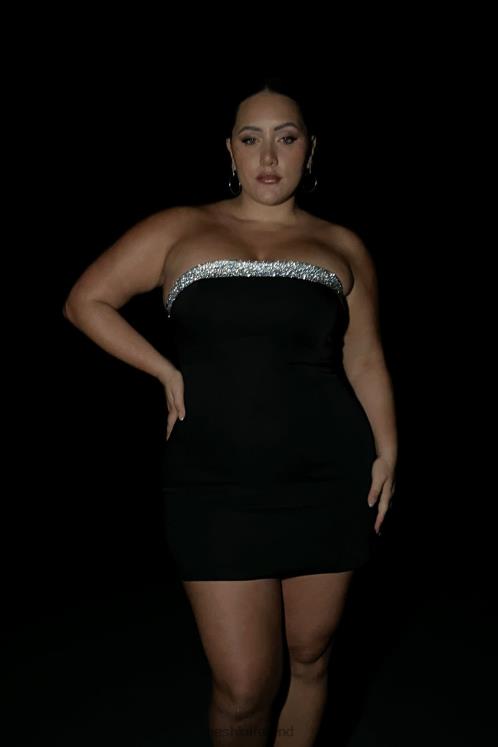 Meshki Kiya Mini Dress With Diamante Contrast Clothing Black 6DX22329