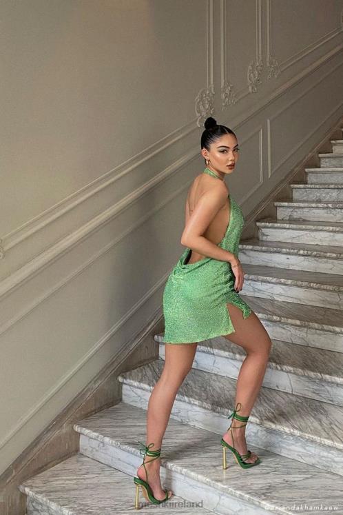 Meshki Meilani Low Back Diamante Mesh Mini Dress Clothing Green 6DX22726