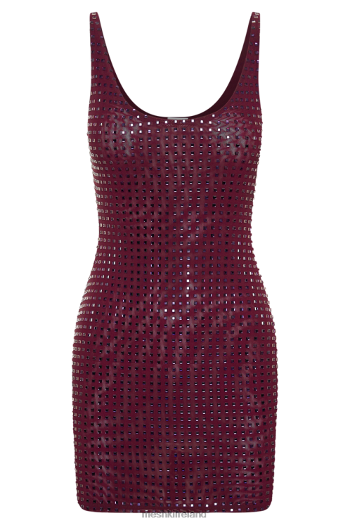 Meshki Presley Square Diamante Mini Dress Clothing Berry 6DX2246