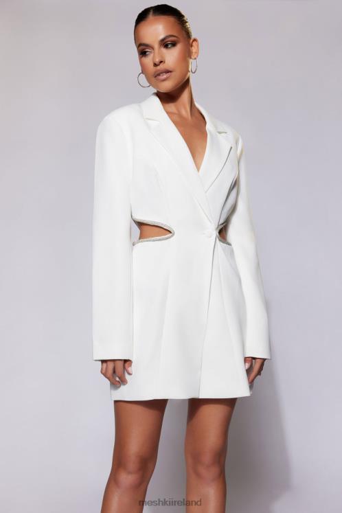 Meshki Shyann Diamante Cut Out Blazer Dress Clothing White 6DX22536