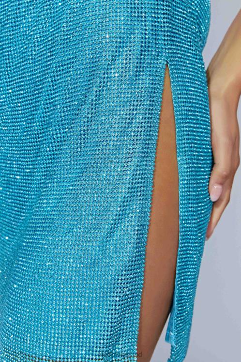 Meshki Siya Halter Glomesh Mini Dress Clothing Aquamarine 6DX22666