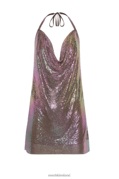 Meshki Siya Halter Glomesh Mini Dress Clothing Iridescent Purple 6DX22558