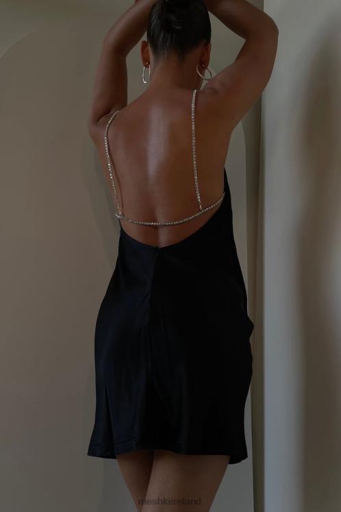 Meshki Sofie Mini Rhinestone Strap Dress Clothing Black 6DX22521