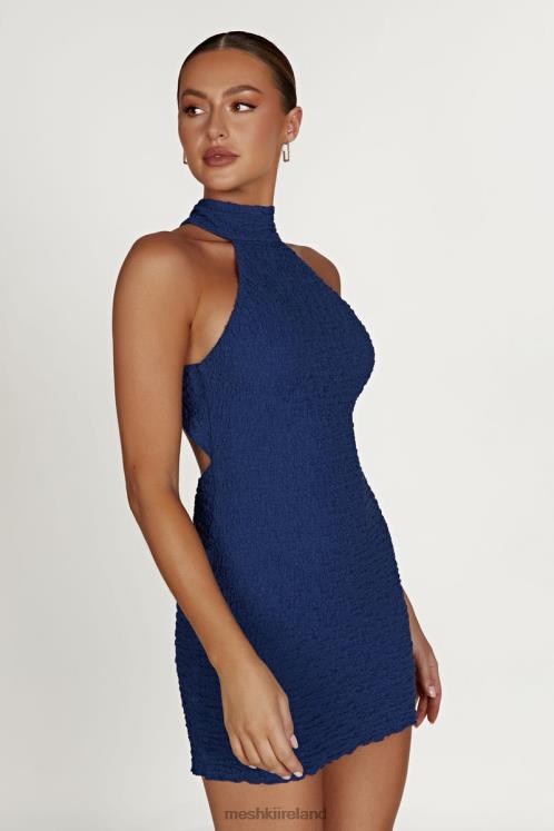 Meshki Yuki Textured Halter Mini Dress Clothing Midnight Navy 6DX22499