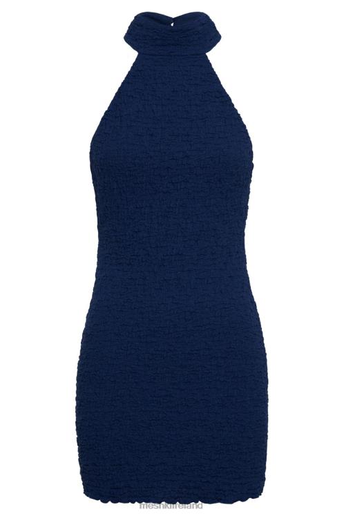Meshki Yuki Textured Halter Mini Dress Clothing Midnight Navy 6DX22499