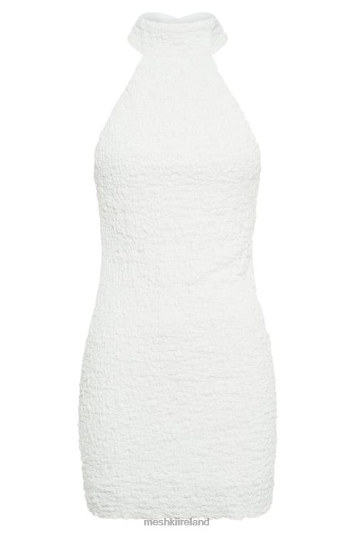 Meshki Yuki Textured Halter Mini Dress Clothing White 6DX22497