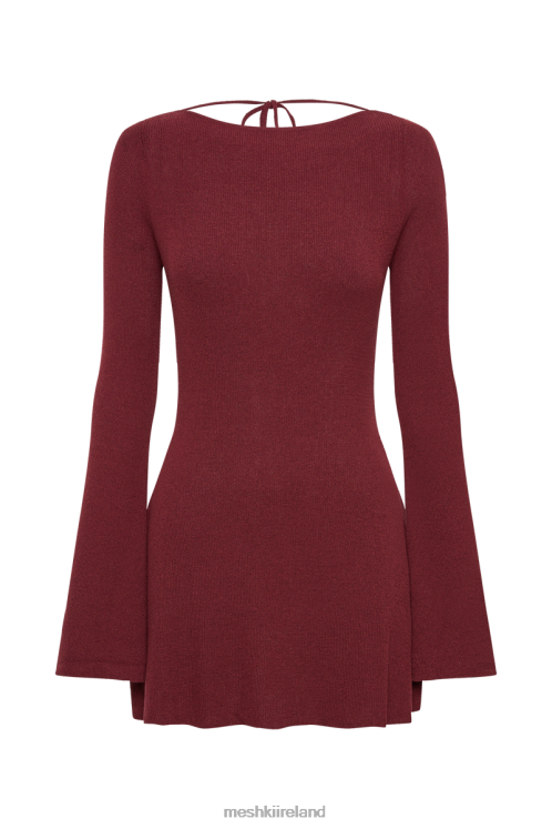 Meshki Zahra Long Sleeve Open Back Mini Knit Dress Clothing Berry 6DX2282