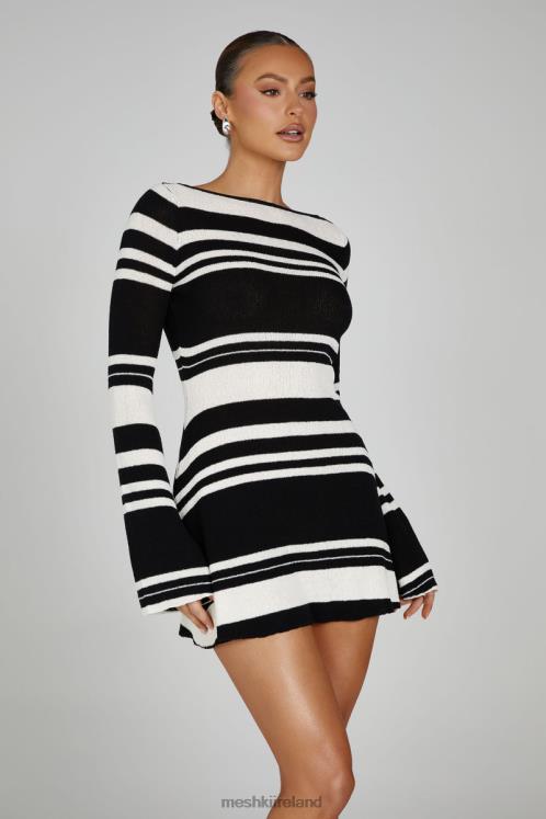 Meshki Zahra Long Sleeve Open Back Mini Knit Dress Clothing Black/White 6DX22110