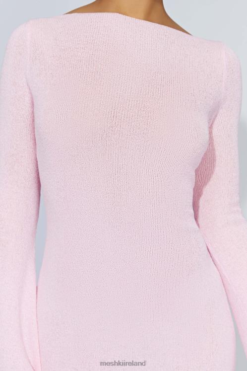 Meshki Zahra Long Sleeve Open Back Mini Knit Dress Clothing Blush Pink 6DX22248