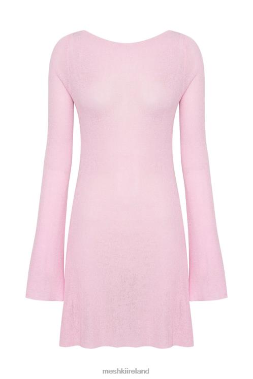 Meshki Zahra Long Sleeve Open Back Mini Knit Dress Clothing Blush Pink 6DX22248