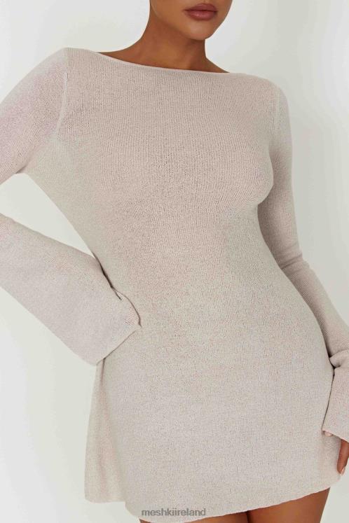 Meshki Zahra Long Sleeve Open Back Mini Knit Dress Clothing Grey 6DX22153