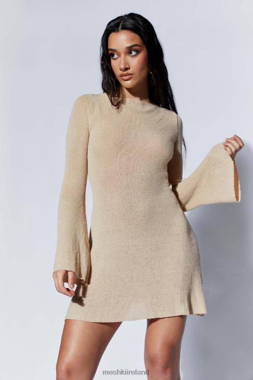 Meshki Zahra Long Sleeve Open Back Mini Knit Dress Clothing Wheat 6DX22106