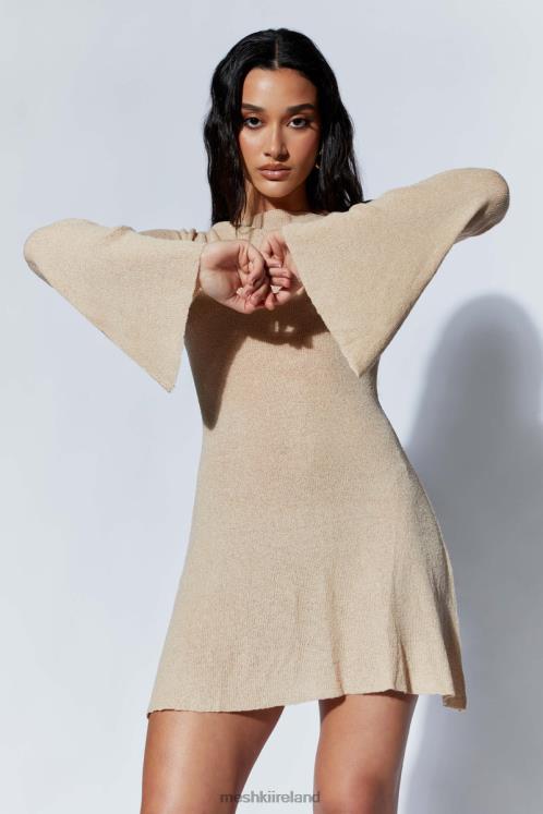 Meshki Zahra Long Sleeve Open Back Mini Knit Dress Clothing Wheat 6DX22106