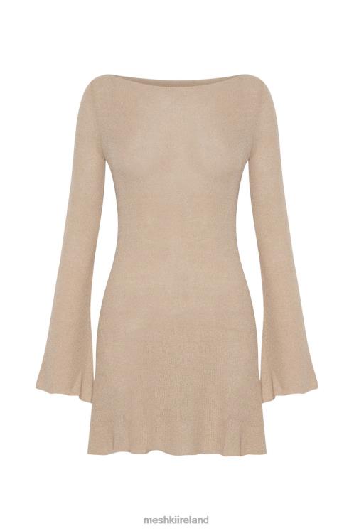 Meshki Zahra Long Sleeve Open Back Mini Knit Dress Clothing Wheat 6DX22106