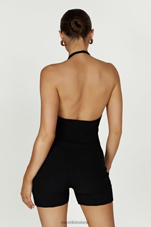Meshki Aitana Halter Neck Knit Playsuit Clothing Black 6DX221391