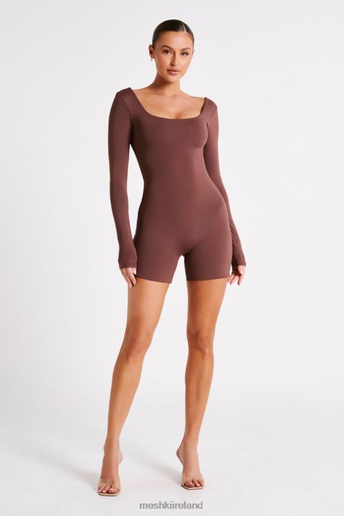 Meshki Oakley Recycled Nylon Long Sleeve Playsuit Clothing Mocha 6DX221249