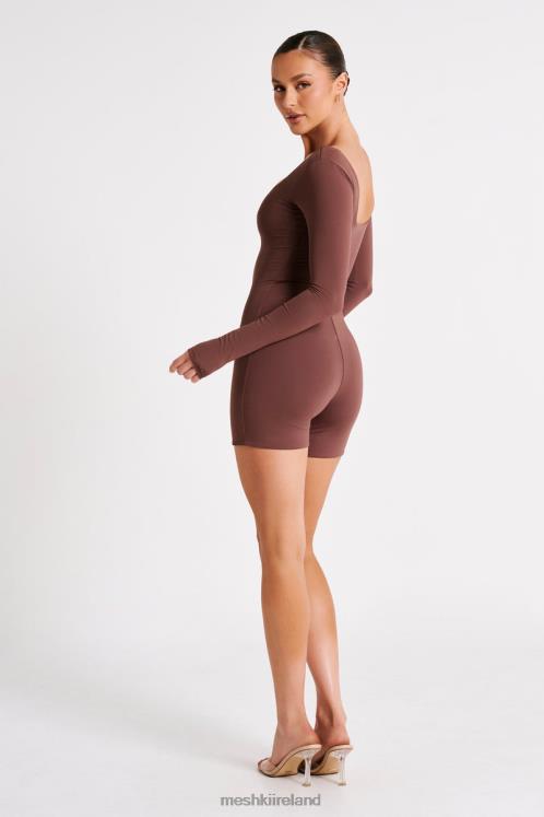 Meshki Oakley Recycled Nylon Long Sleeve Playsuit Clothing Mocha 6DX221249