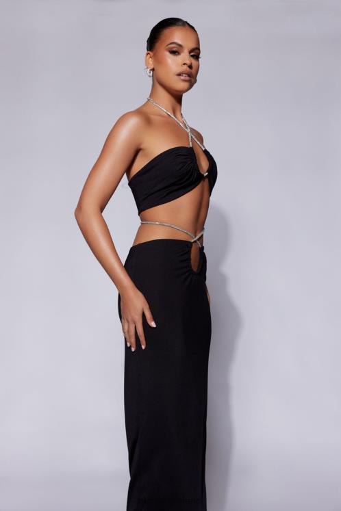 Meshki Ruby Diamante Rope Ruched Bandeau Clothing Black 6DX221120