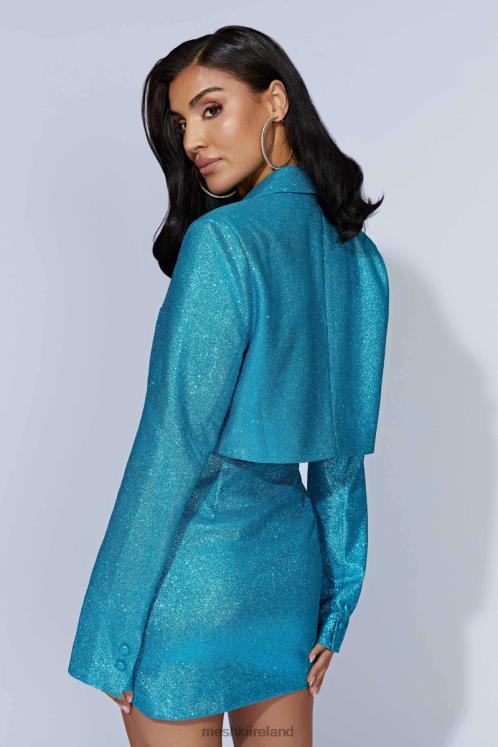 Meshki Luella Shimmer Flared Cropped Blazer Clothing Aquamarine 6DX221658