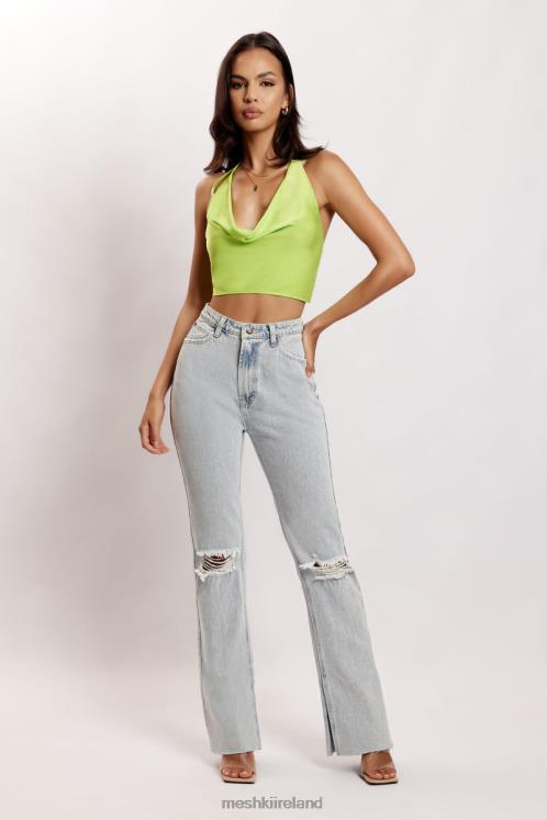 Meshki Amy Satin Cowl Neck Top Clothing Lime Green 6DX221183